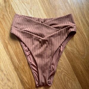 AERIE Ribbed High Waisted High Cut Cheeky Bikini Bottom Terracotta M